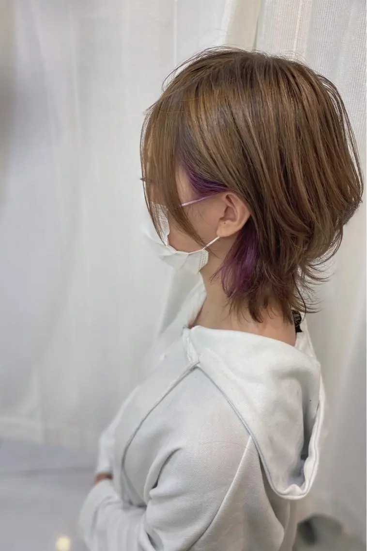 ミディアム パープルカラー シールエクステ専門店 Spira藤崎宮のヘアスタイル