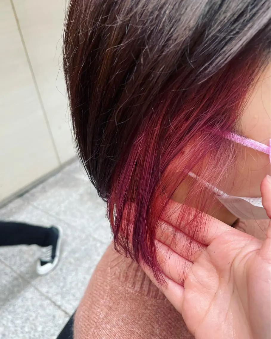 ショート カラー ヘアアレンジ イヤリングカラー レッドカラー 🦄カラー指名No. 1 hayane🦄のヘアスタイル