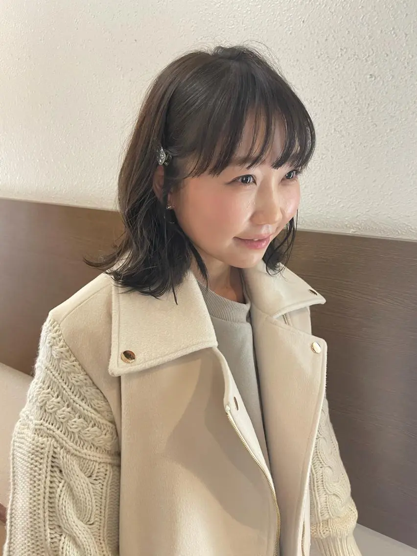 ミディアム 切りっぱなしボブ ボブ かねやす ゆなのヘアスタイル