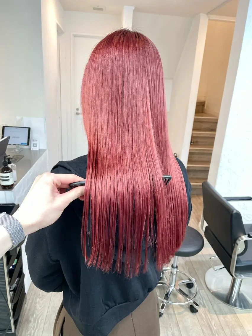 ロング カラー ピンクカラー ヘアカラー トリートメント ヘアセット ハイトーン×レイヤー /遠藤将太のヘアスタイル