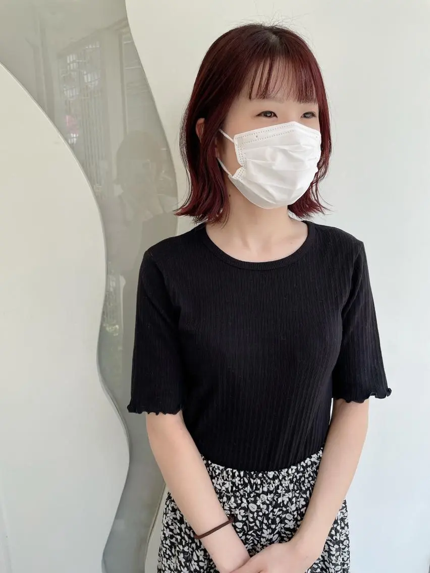 ミディアム ピンクブラウン ボブ 外ハネヘア 【ボブ/個室サロン】 癒し空間mimuraのヘアスタイル