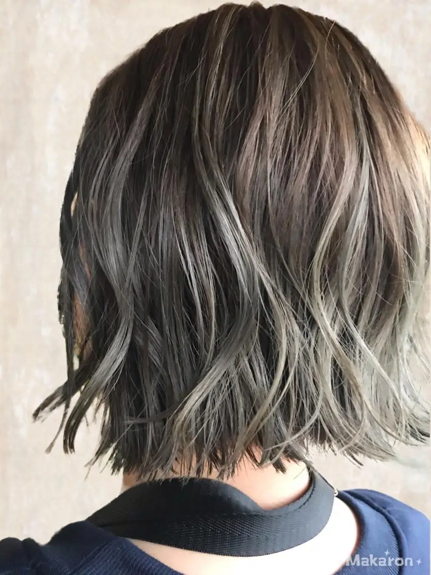 ショート 切りっぱなしボブ アッシュ ケアカラー ボブ hair works raptureのヘアスタイル