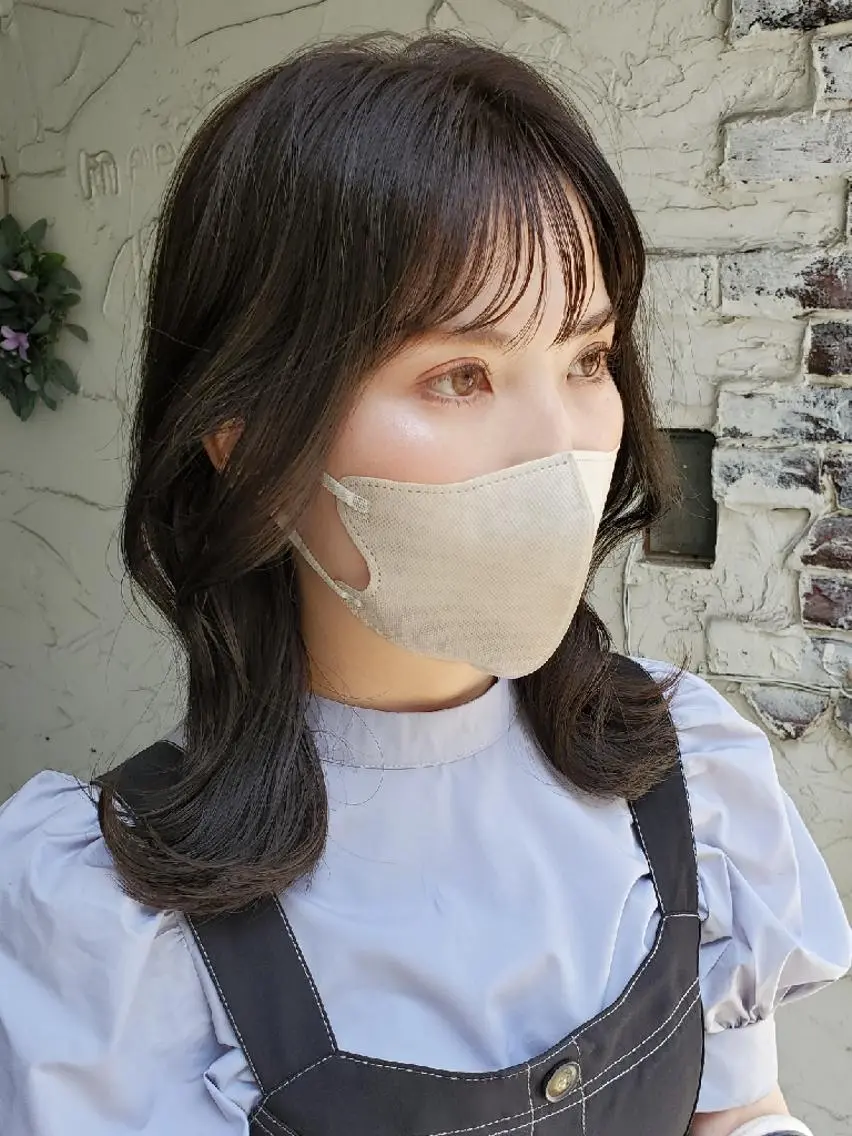 セミロング カラー 切りっぱなしボブ ショートボブ セミロングパーマ バレイヤージュ ベージュカラー カット ヘアカラー トリートメント 韓国レイヤー柔らかい 地毛風縮毛矯正/マツのヘアスタイル