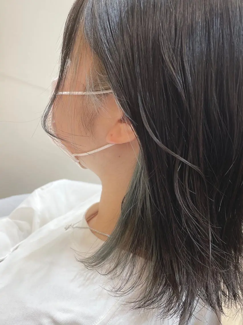 ミディアム カラー ベージュカラー イヤリングカラー オリーブベージュ メンズパーマ🌀/ 中村郁未のヘアスタイル