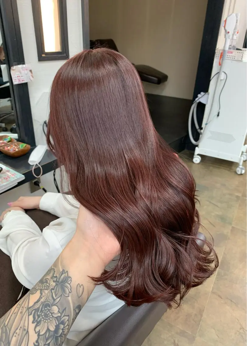 セミロング カラー ブリーチ ブラウンカラー ブリーチなしカラー ピンクカラー ピンクブラウン 矢野 晃平のヘアスタイル