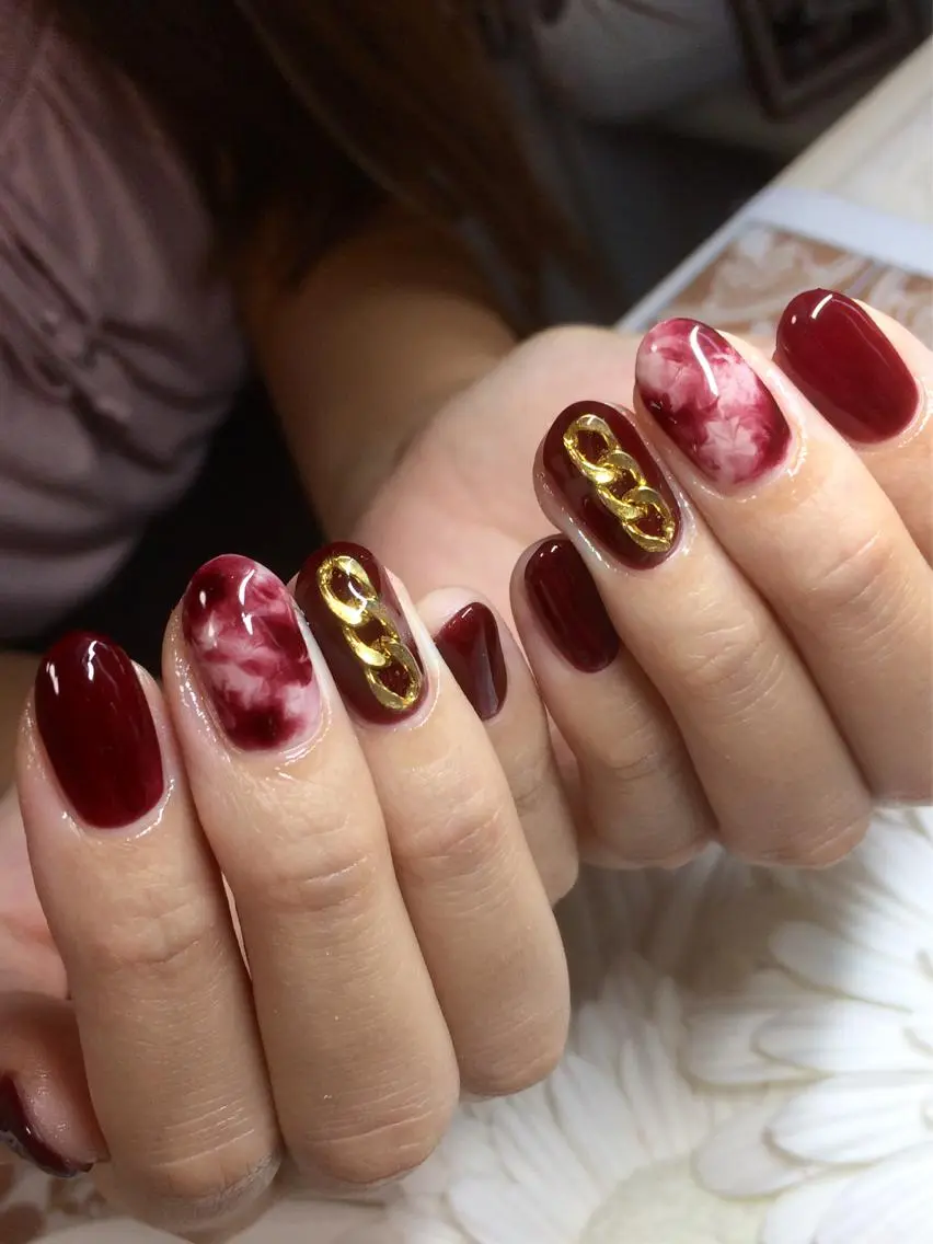 ネイル ボルドー ハンドネイル Nailsalon E's cafeのネイルデザイン