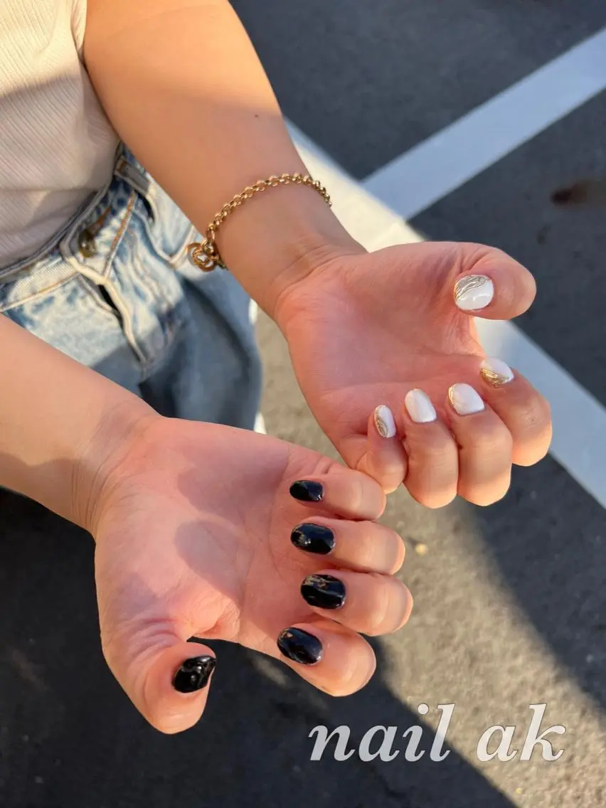 ネイル ホワイト ハンドネイル ak nail .のネイルデザイン