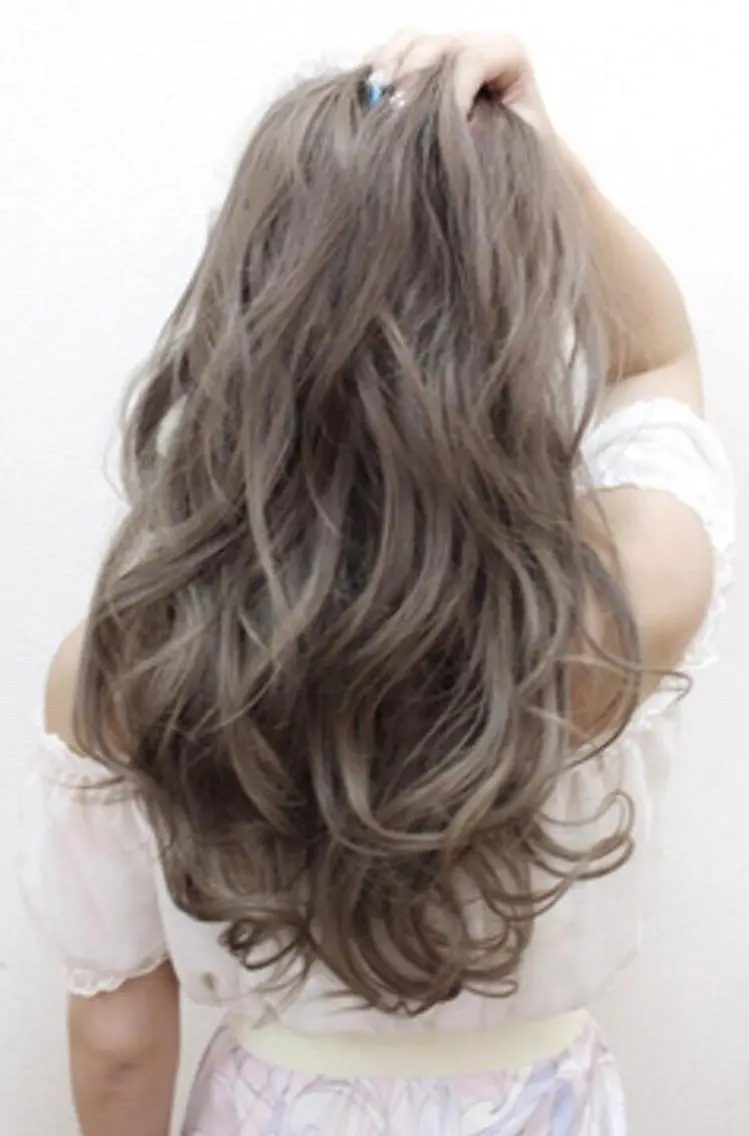 ロング カラー パーマ ヘアアレンジ チビ編み込みエクステ シールEXどぅ〜すのヘアスタイル
