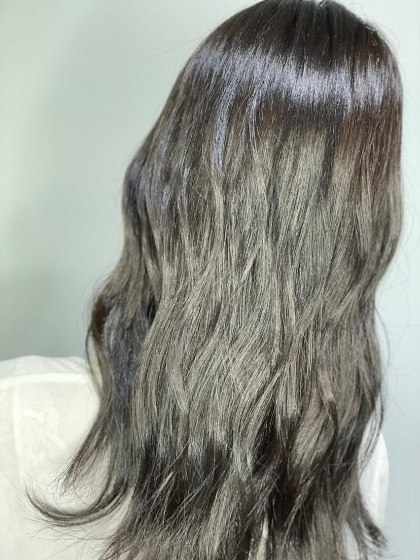 ロング ミストバング ボブ ハイライト かきあげバング トップスタイリスト ✨KIRIKA中野✨のヘアスタイル