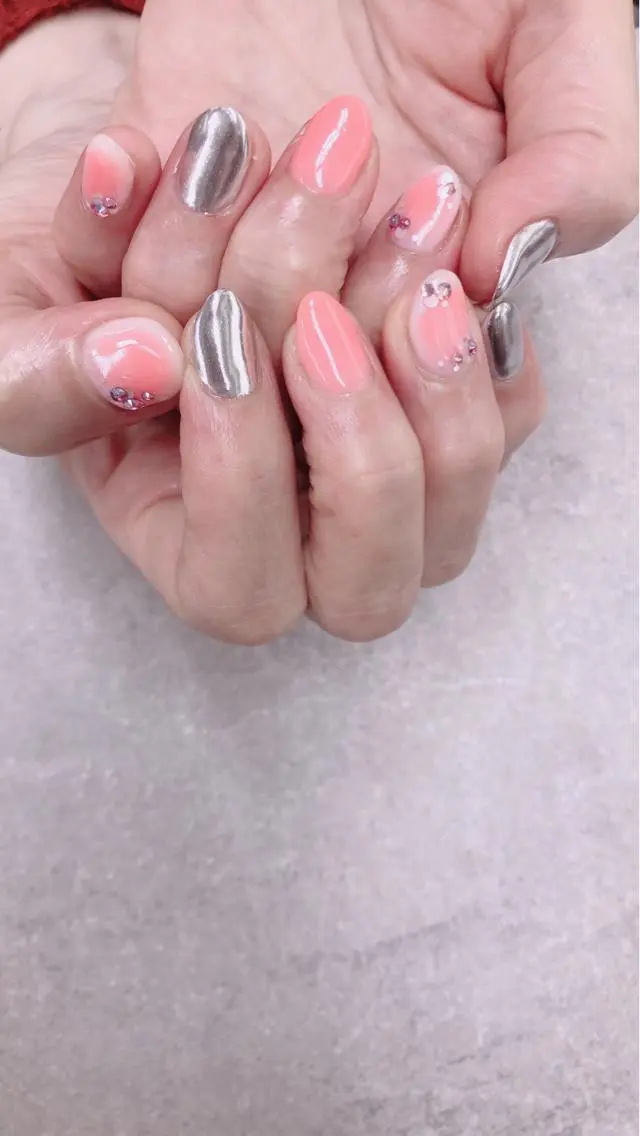 ネイル チークネイル ミラーネイル ピンク ハンドネイル FASTNAIL PLUS 新宿店のネイルデザイン