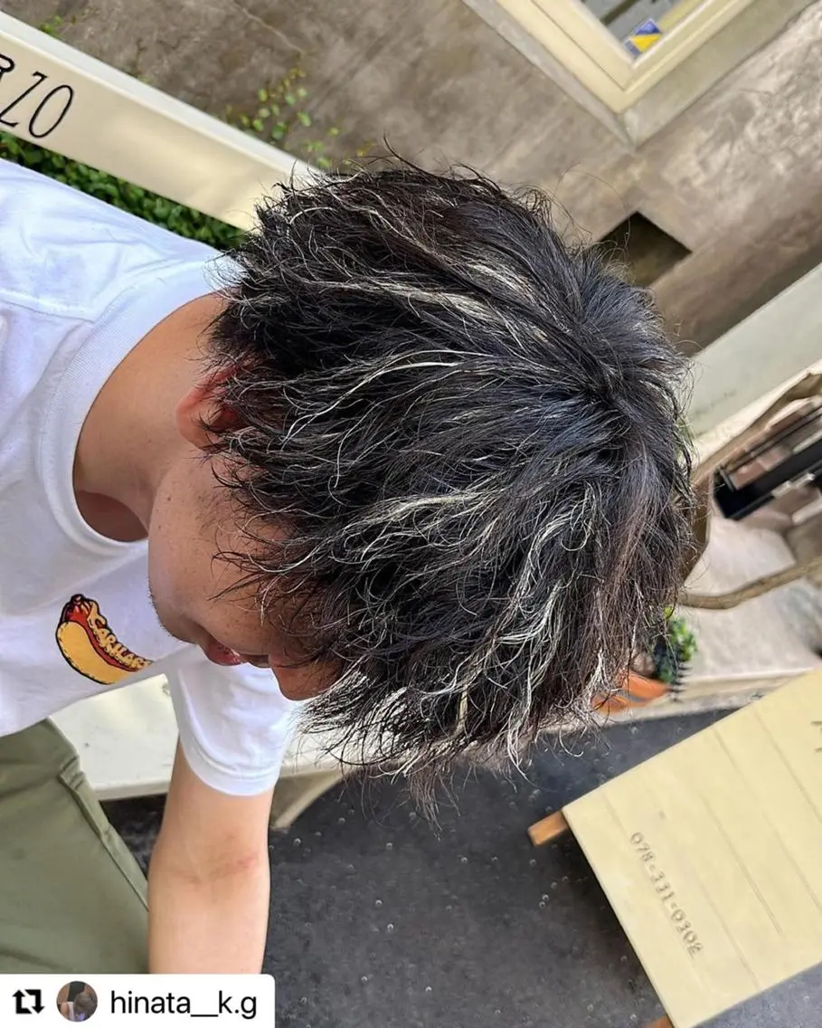 ミディアム カラー メンズ ミディアムパーマ メンズハイライト マッシュ メンズパーマ プードルパーマ 🩷Eny terrace🩷のヘアスタイル