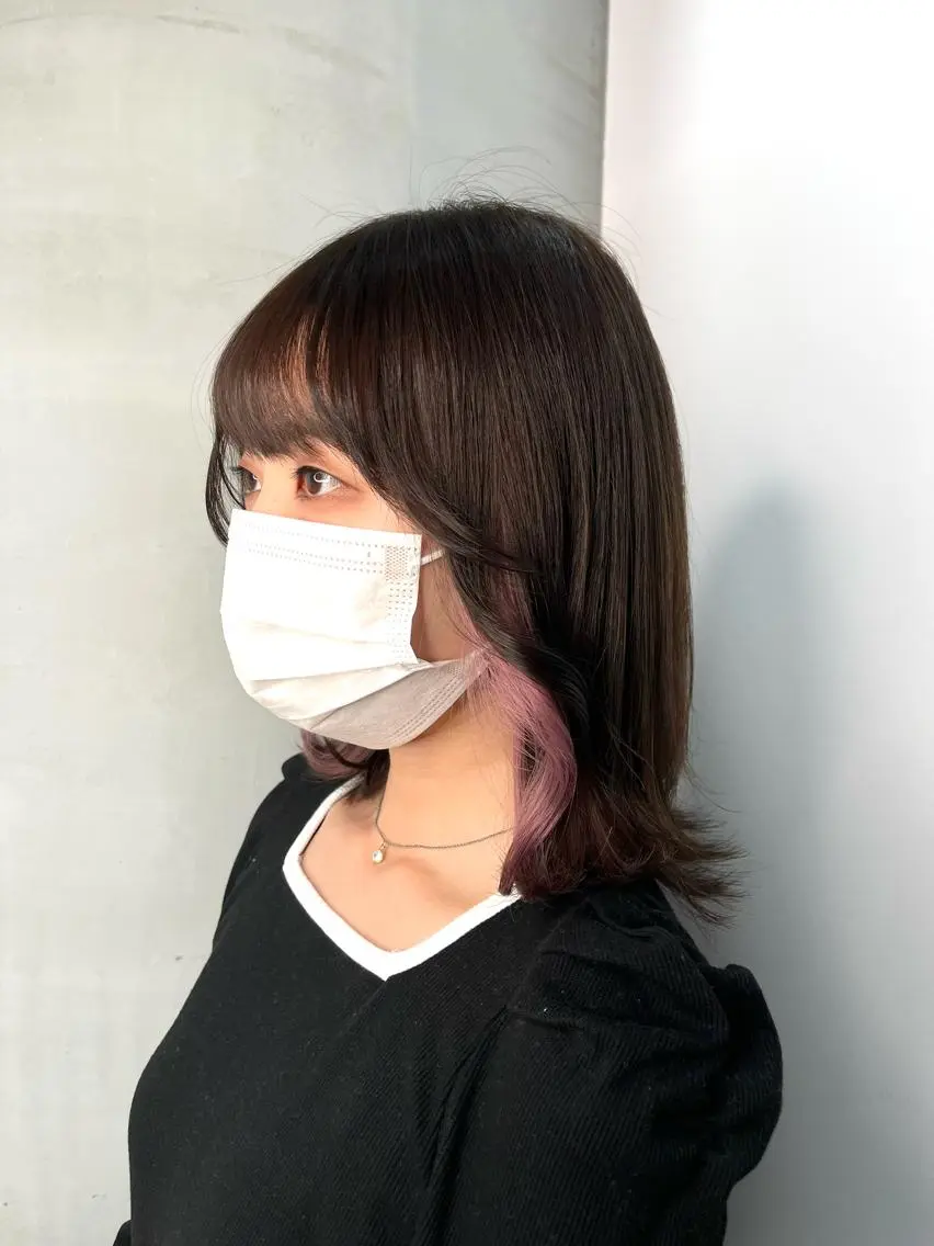 ミディアム カラー ブリーチ ブラウンカラー ピンクカラー 店長 濱口 花菜 美髪整形のヘアスタイル