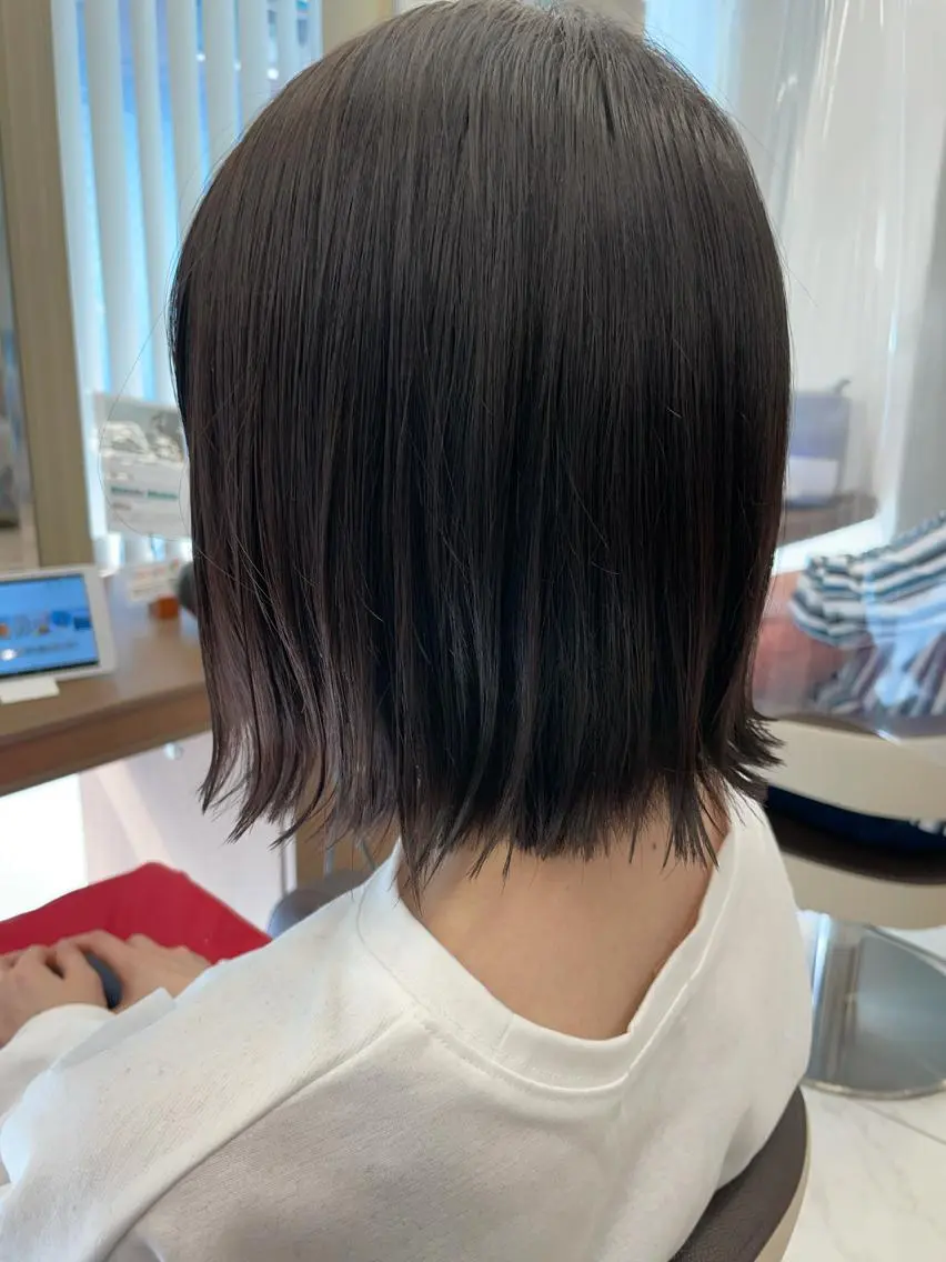 ミディアム カラー 切りっぱなしボブ ボブ カット ヘアカラー 店長福島成美/髪質 改善縮毛矯正/カラーのヘアスタイル