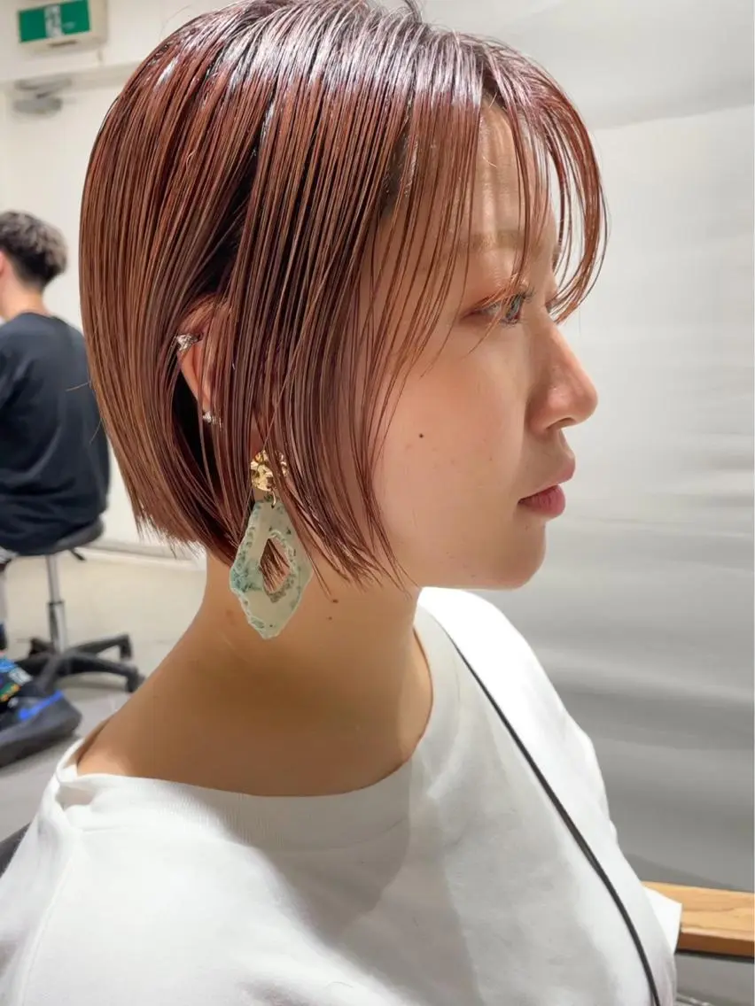 ショート カラー ブリーチ ピンクカラー ボブ カット ヘアカラー トリートメント 村上雅人 ナチュラルモードのヘアスタイル