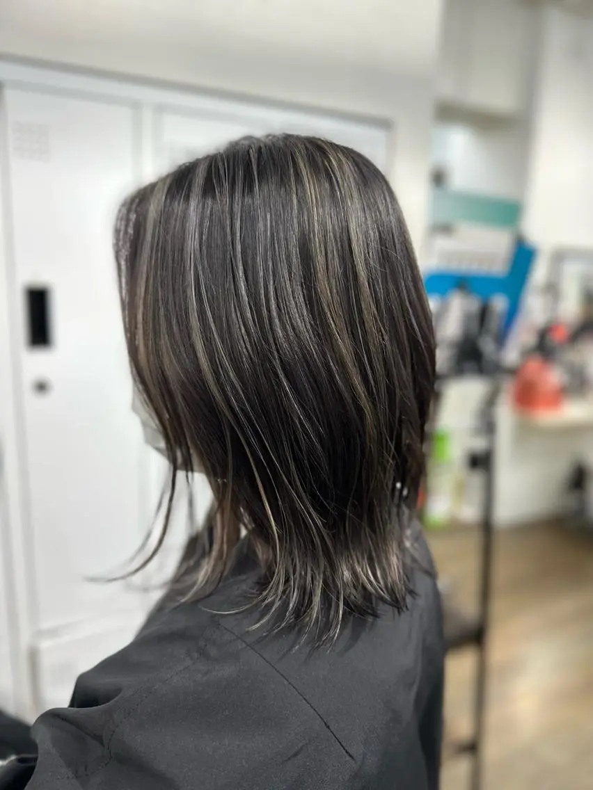 ミディアム ハイライト ヘアカラー 髪質改善ストレートo rメンズスタイル今岡のヘアスタイル