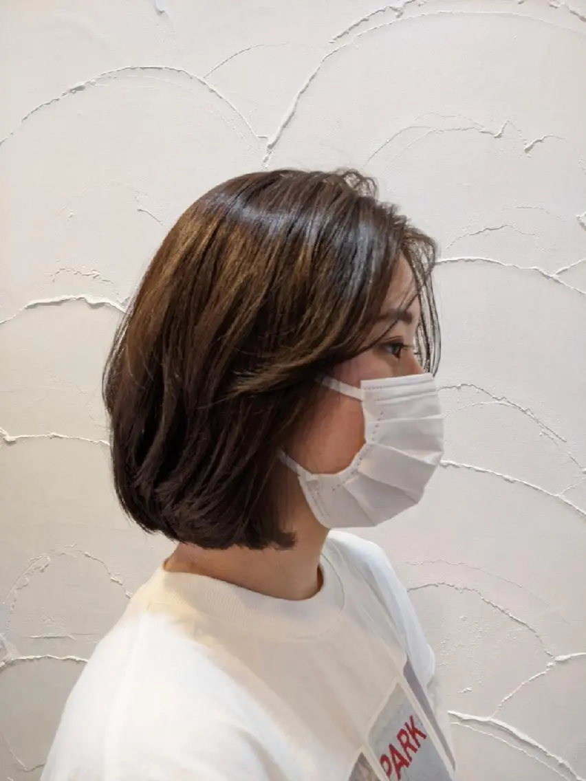 ミディアム ボブ 髪質改善&白髪ぼかし カラー♡店長みやけ♡のヘアスタイル