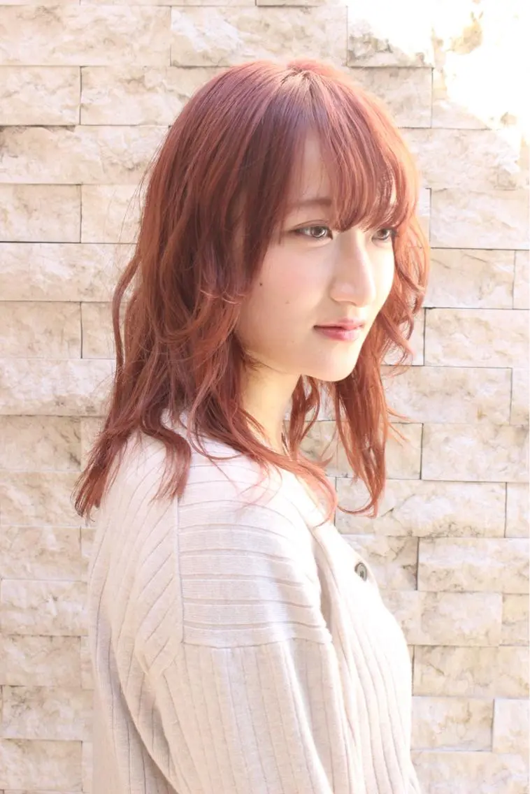 ミディアム カラー パーマ ベージュカラー ピンクカラー ピンクベージュ 徳永 大樹のヘアスタイル