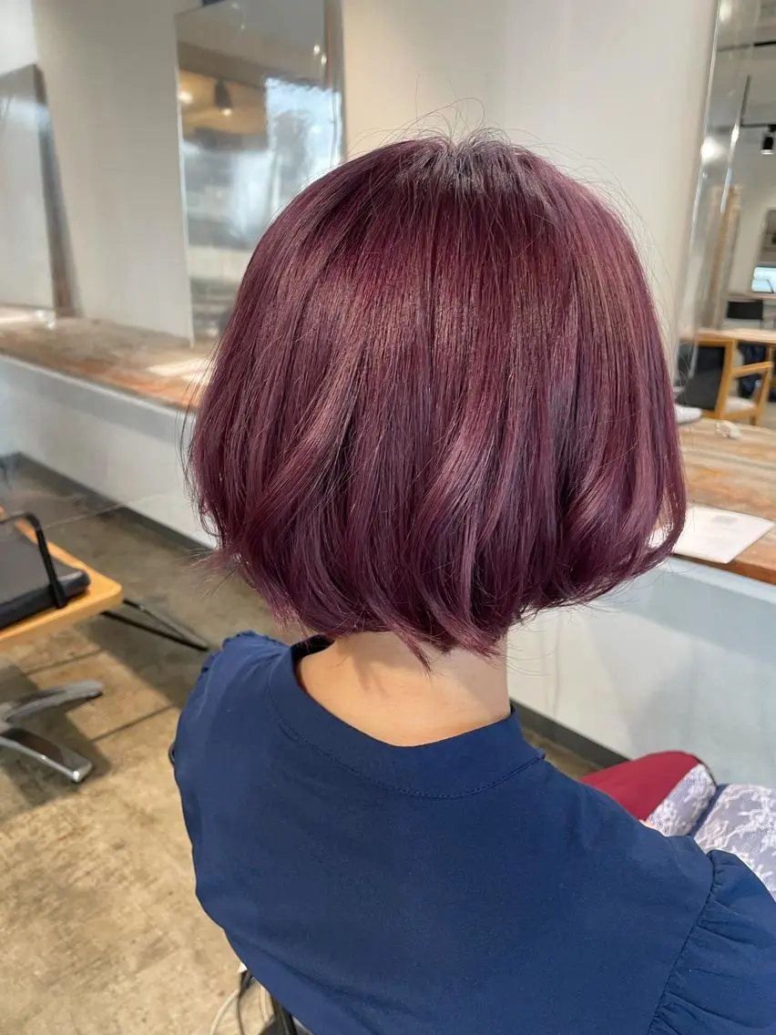 ショート カラー ピンクカラー ピンクパープル パープルカラー ヘアカラー トリートメント ハイトーン/レイヤー /ケアブリーチ石川治のヘアスタイル