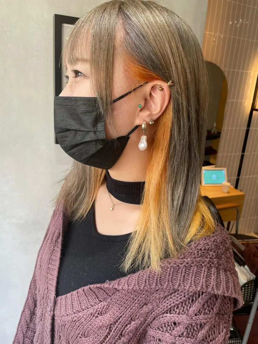 ミディアム 複雑履歴に対応ブリー チ無しダブルカラーのヘアスタイル