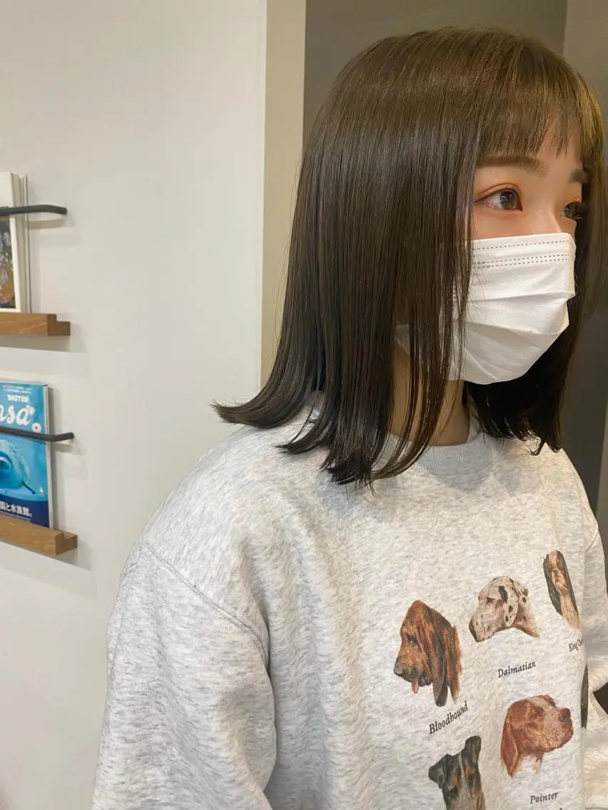 ミディアム カラー 透明感カラー オリーブカラー 加藤 真由のヘアスタイル