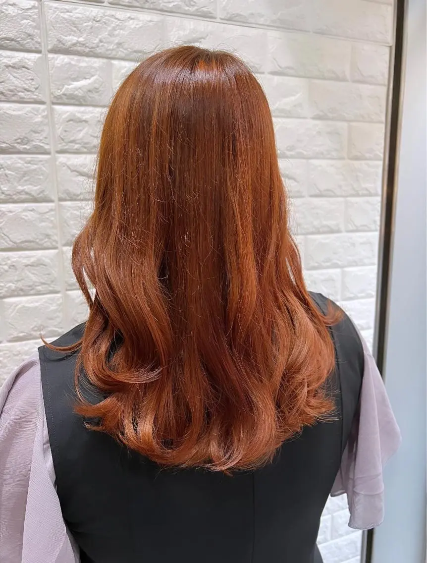 セミロング カラー アプリコットブラウン ベージュカラー ブリーチ ブラウンカラー ダブルカラー ヘアカラー トリートメント 艶髪 ♡Tomiyaのヘアスタイル