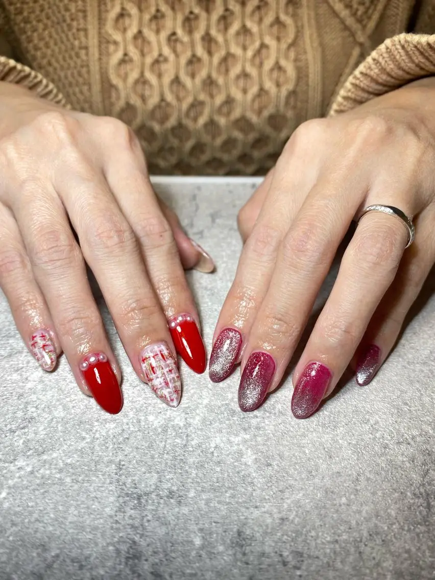 ネイル マグネットネイル ツイードネイル ハンドネイル LIll nailのネイルデザイン