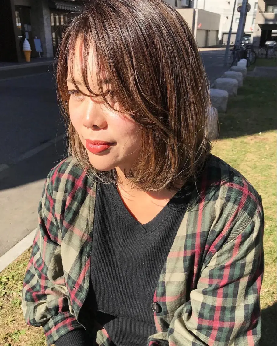 ミディアム カラー グラデーションカラー ハイライトカラー ハイライト ママ美容師 *ヒマワリのヘアスタイル