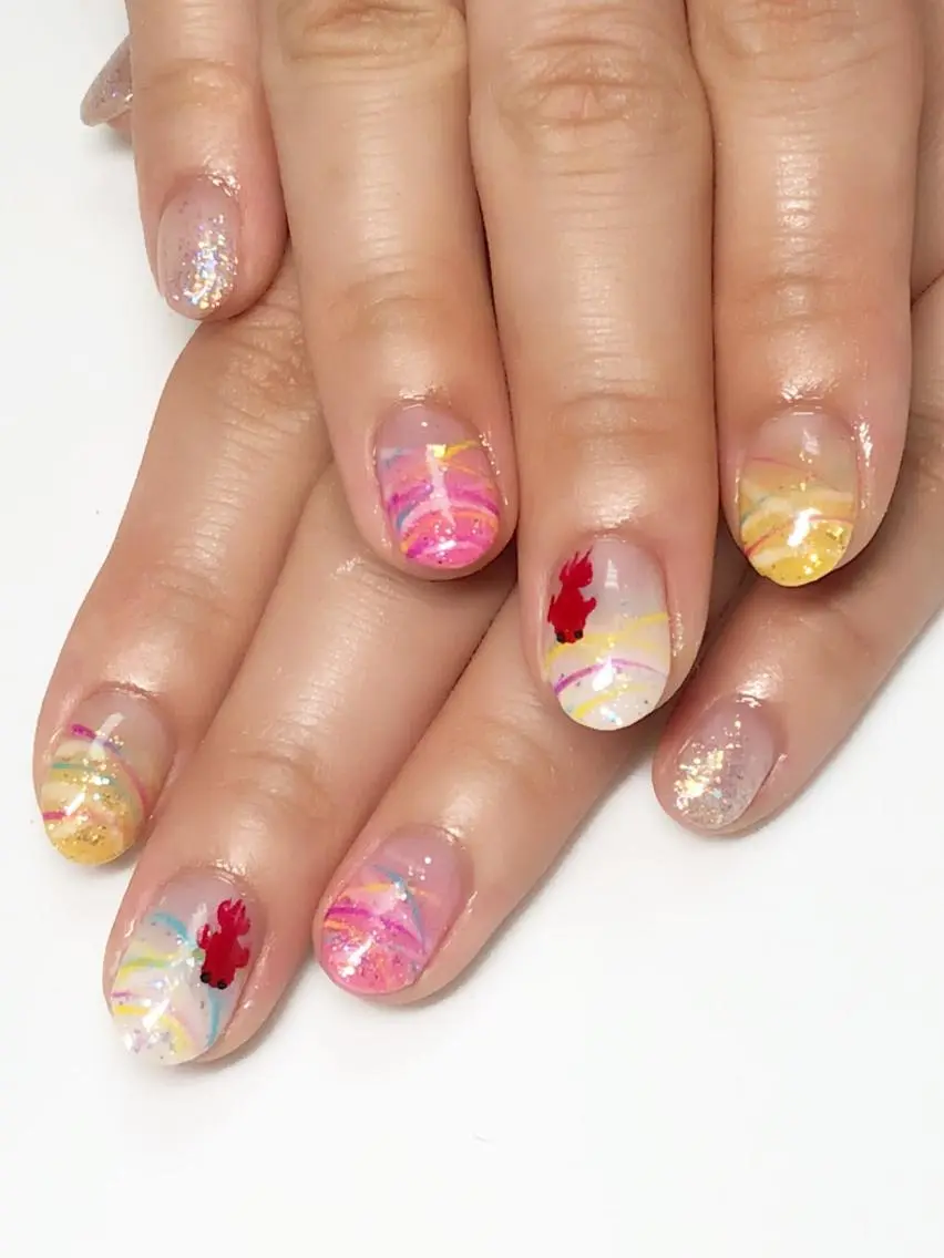 ミディアム カラー ネイル ラメ(グリッター) シンプルネイル ヨーヨーネイル ハンドネイル CITRAtotal beautyのネイルデザイン