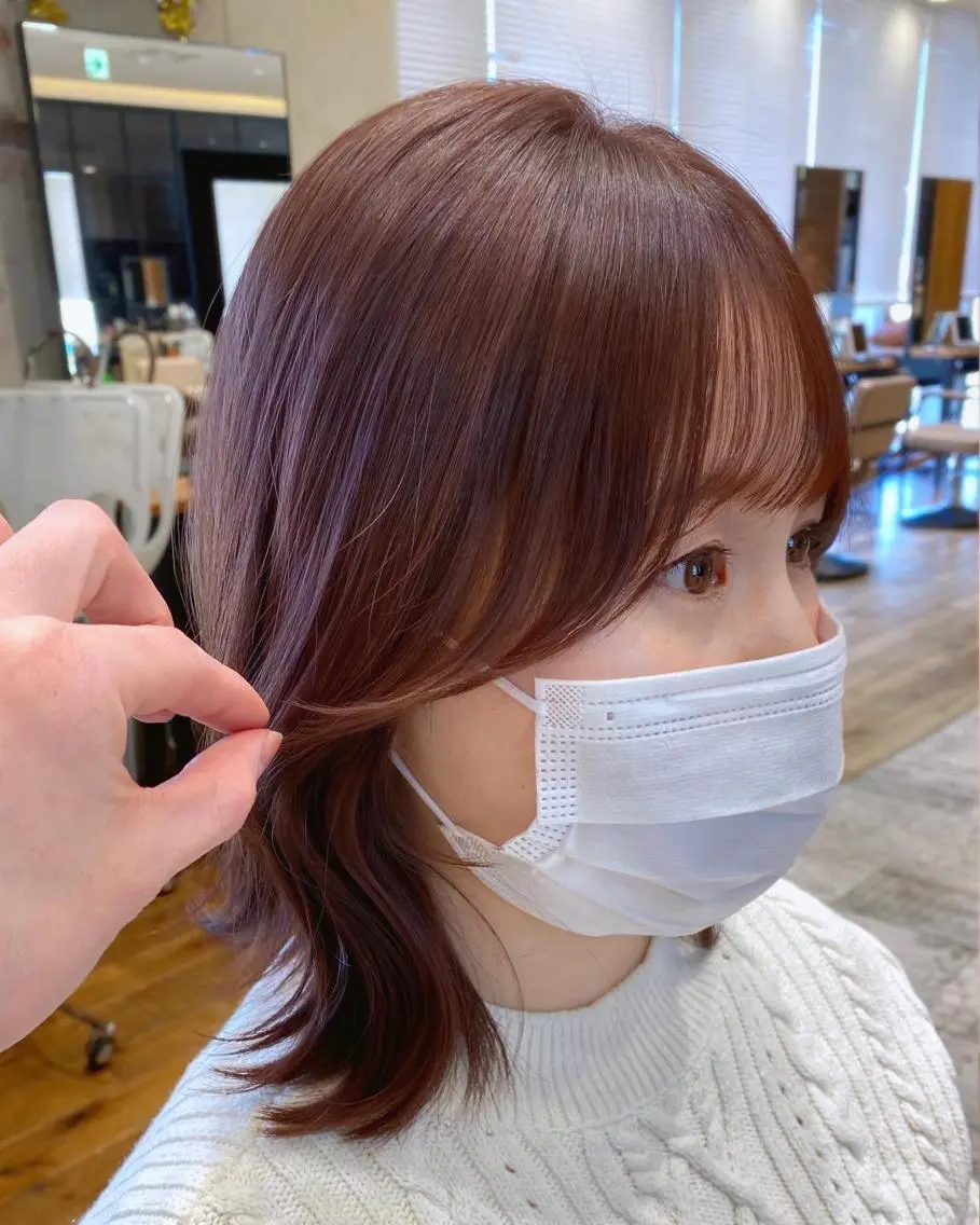 ミディアム カラー 顔まわりカット🌟 くびれヘア/寺門遥輝のヘアスタイル