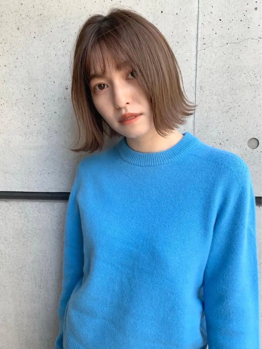 ミディアム 切りっぱなしボブ ボブ カット ヘアカラー トリートメント Toiro 中目黒のヘアスタイル