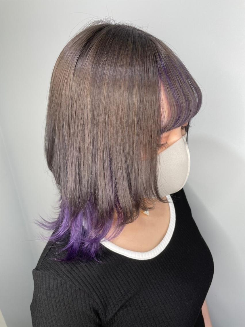 ミディアム カラー アディクシーカラー アッシュ ブルーカラー ダークアッシュ イヤリングカラー トップスタイリスト ✨KIRIKA中野✨のヘアスタイル
