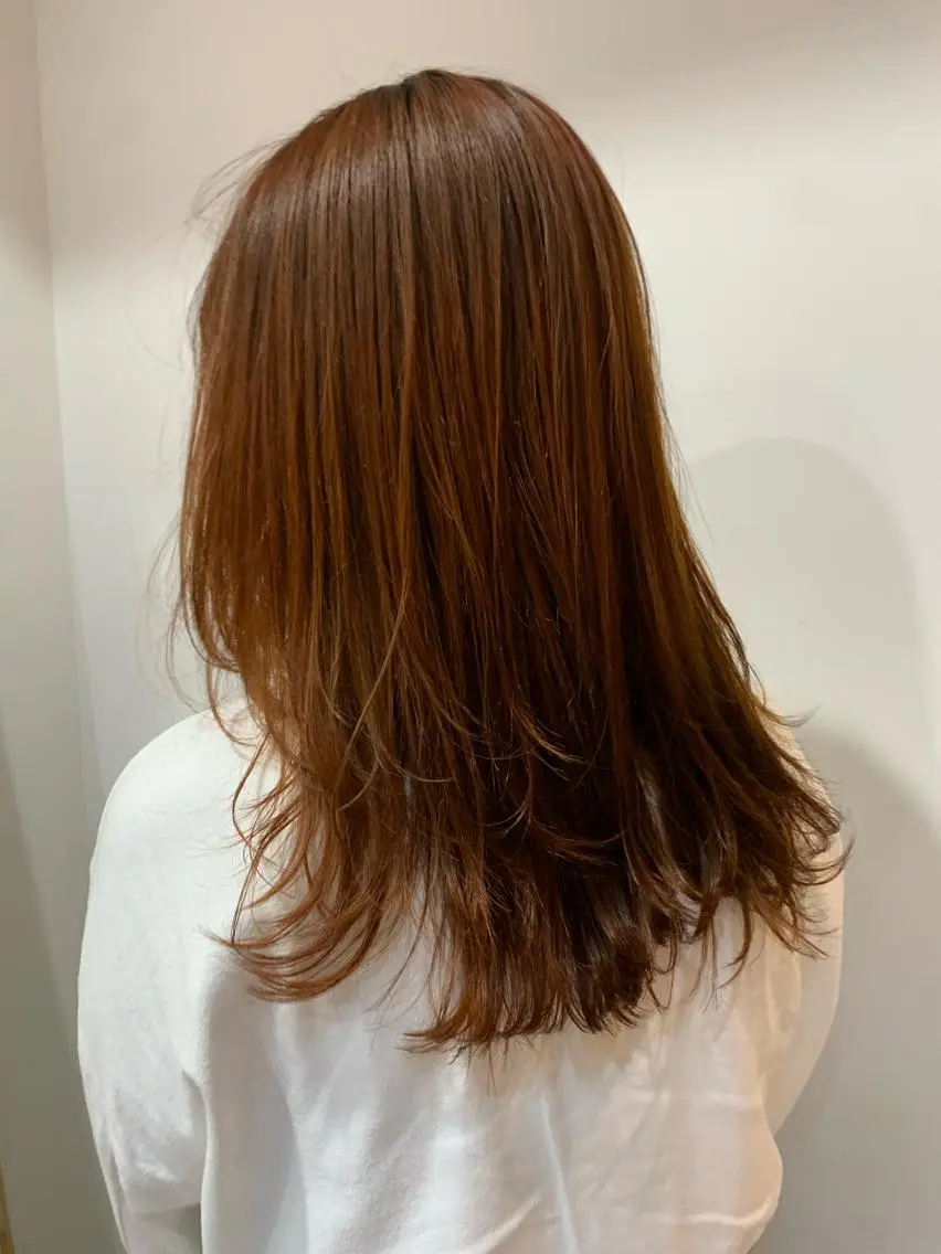 セミロング カラー ベージュカラー ブリーチ オレンジ オレンジベージュ ヘアカラー 中目黒🌼 🌼ハナのヘアスタイル