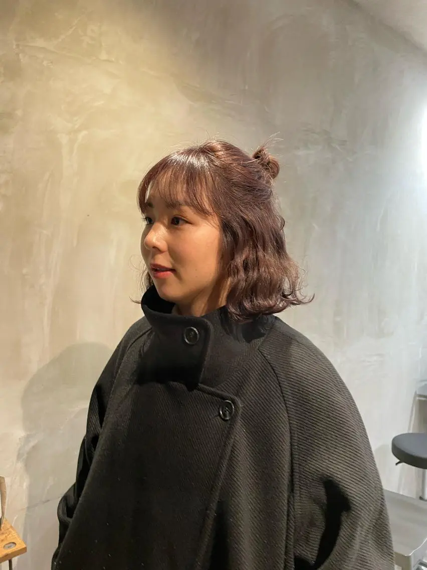 ミディアム カラー ブラウンカラー ピンクカラー ピンクブラウン ヘアカラー ふじはら ひなこのヘアスタイル