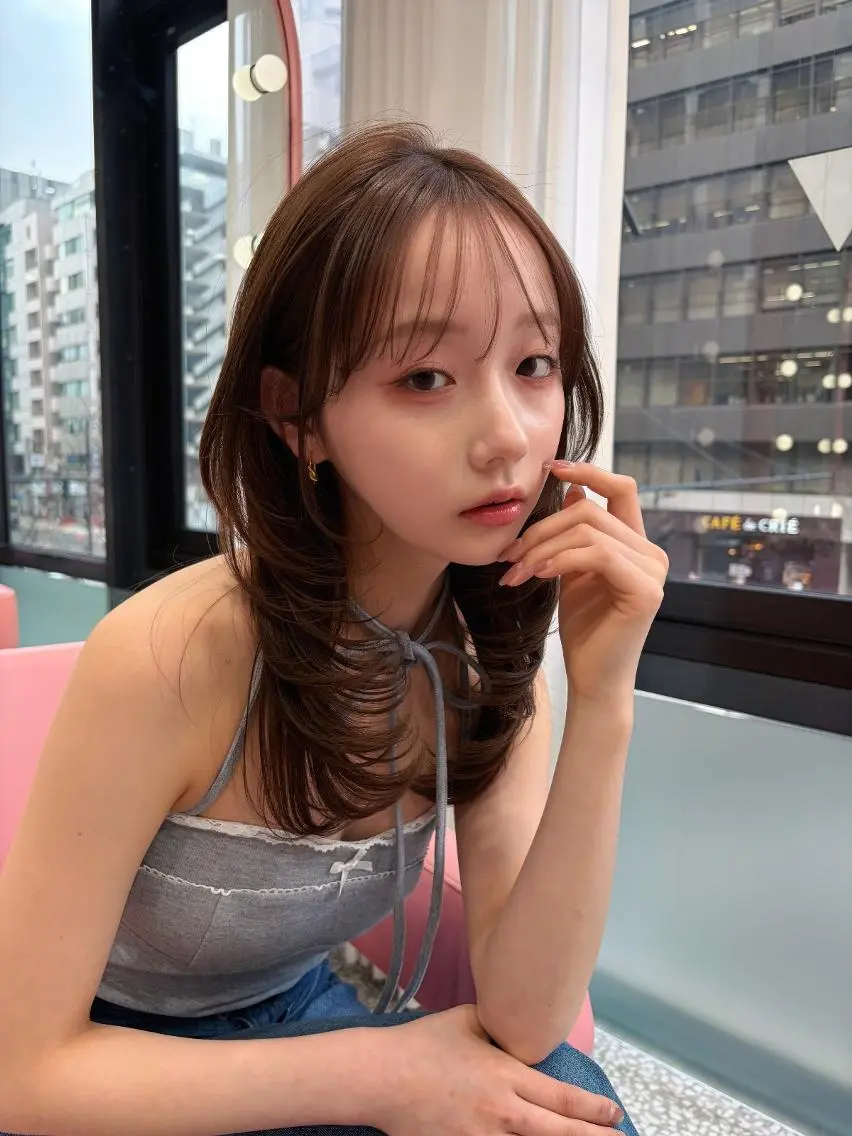 ロング カラー ブラウンカラー モカブラウン カット ヘアカラー トリートメント クロスパーマ/前髪 縮毛 木串楽人のヘアスタイル