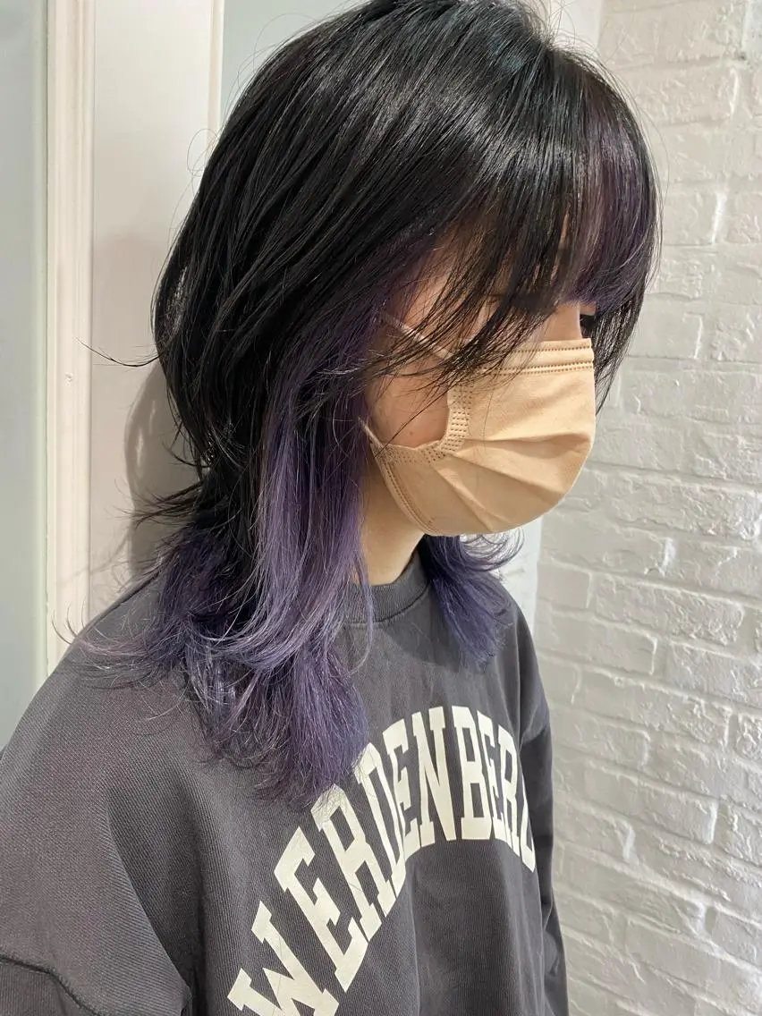 セミロング カラー ブリーチ ケアブリーチ イルミナカラー パープルカラー 🍀透明感抜群🍀/ ハイトーンカラーのヘアスタイル