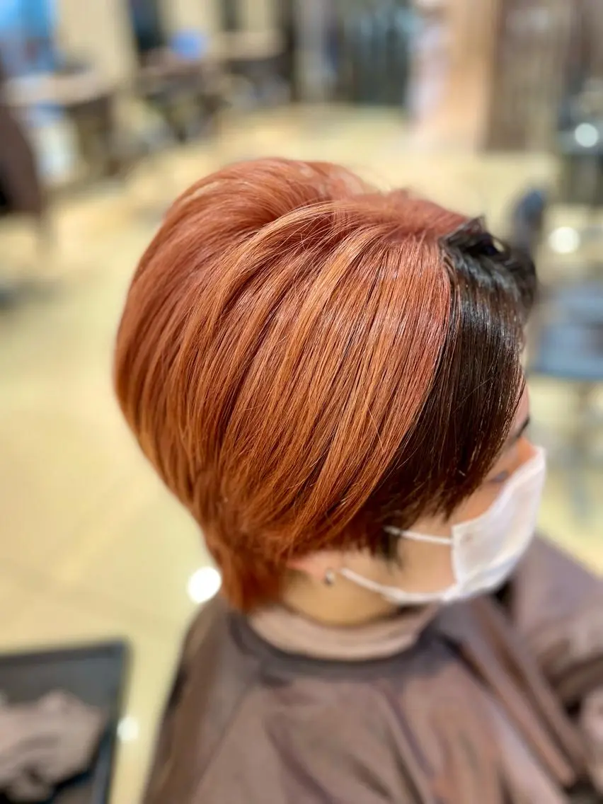 ショート カラー メンズ ミストバング  フェイスフレーミング ピンクカラー レッドカラー 嶌田 沙紀のヘアスタイル