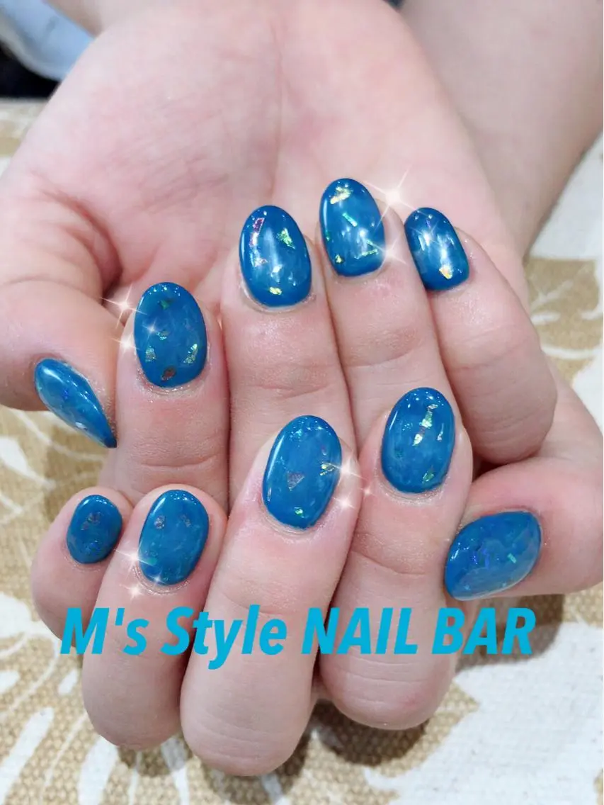 ネイル ブルー 持ち込み ハンドネイル M's Style NAIL BARのネイルデザイン