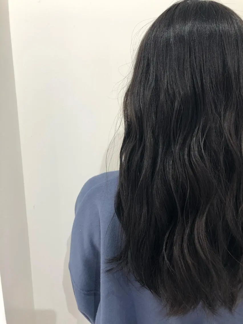 ロング カラー 黒髪 ネイビーカラー 青木 梨奈のヘアスタイル