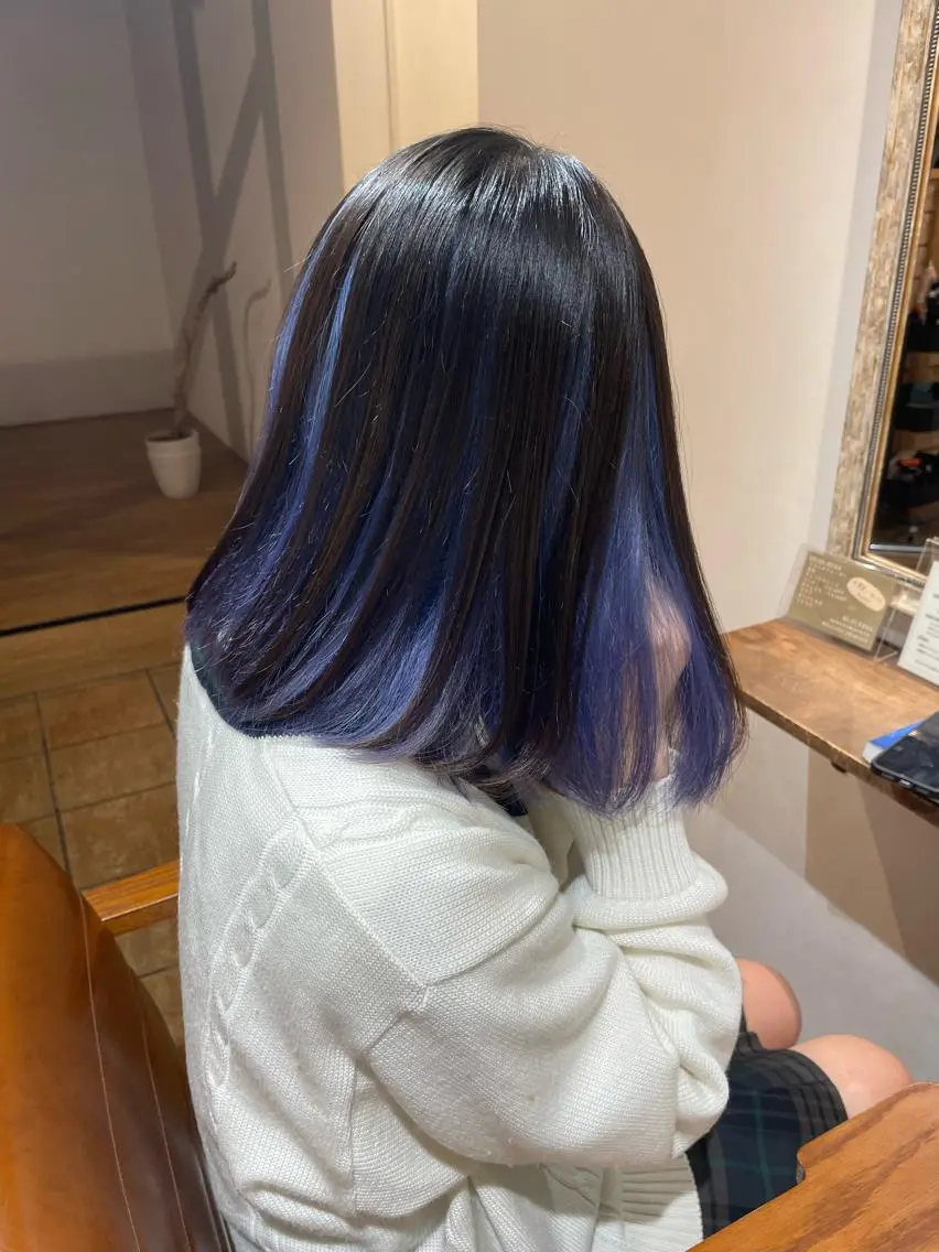 ミディアム カラー ブリーチ ブルーカラー ヘアカラー トリートメント ヘアアレンジ にいた かづしげのヘアスタイル