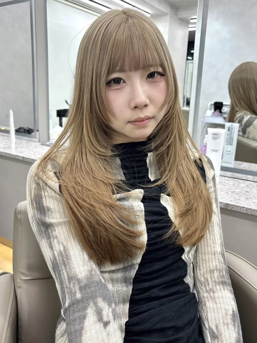 ロング カラー 顔周りカット ロング 🌼ベージュ/暖色 🌼すずのヘアスタイル
