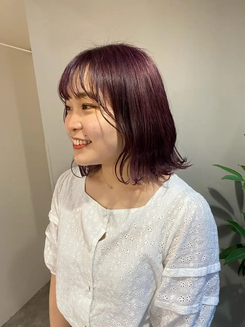 ミディアム カラー ヘアアレンジ ピンクカラー パープルカラー ヘアカラー ボブ /ニュアンス/ satomi🧸💖のヘアスタイル