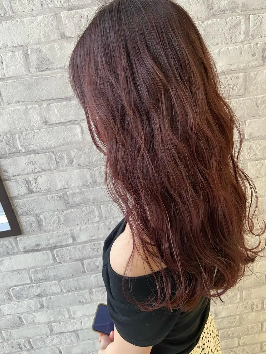 ロング カラー ブラウンカラー ピンクカラー ローズカラー ローズブラウン カット ヘアカラー トリートメント Oopsレイヤー 加藤澄都のヘアスタイル