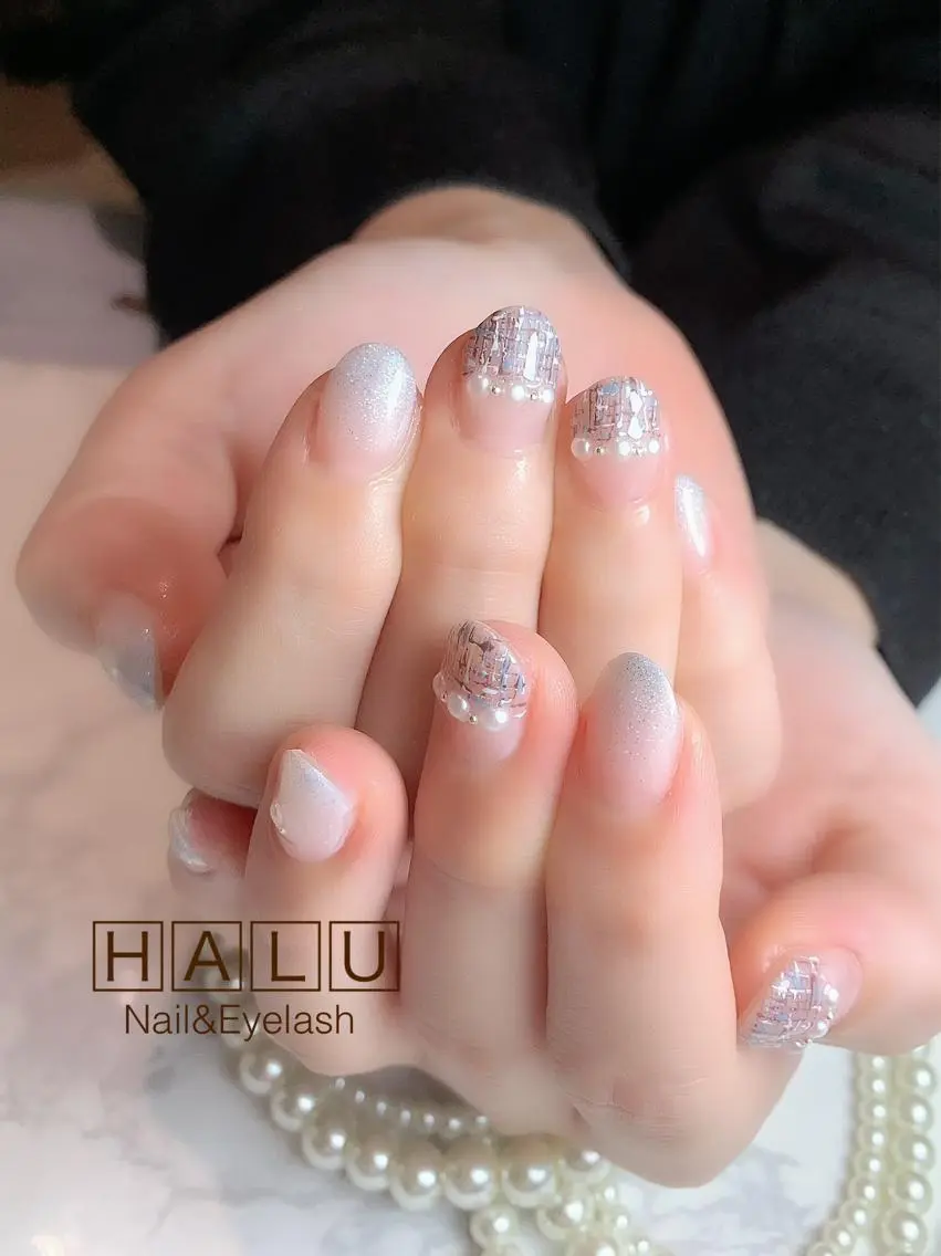 ネイル ブルー ツイードネイル HALU ハルのネイルデザイン