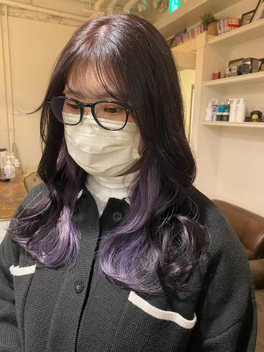 ロング カラー ブラウンカラー インナーカラー パープルカラー パープルブラウン KAREN🕊️ 大宮美容室のヘアスタイル