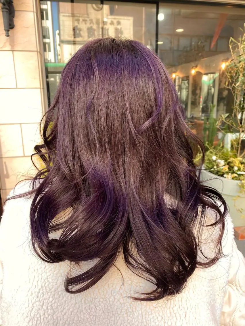ロング カラー ピンクカラー バイオレットカラー バイオレットピンク カット ヘアカラー トリートメント 特殊カラー特化 ✂️SHIAN フジのヘアスタイル