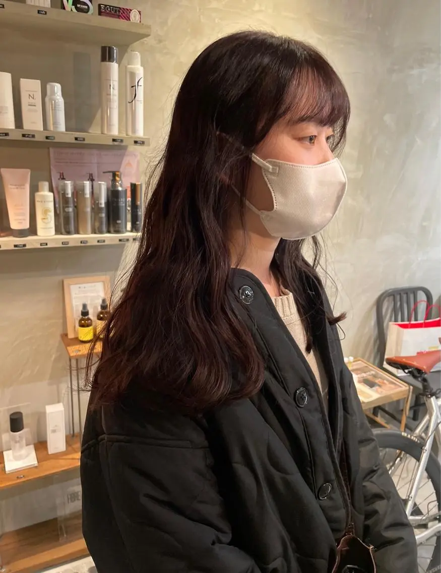 ロング レッドブラウン ふじはら ひなこのヘアスタイル