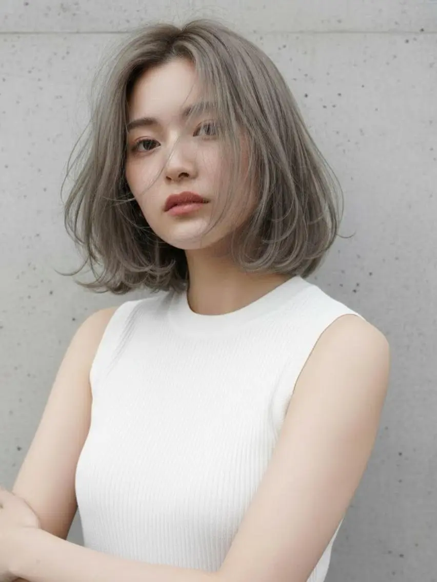 ミディアム カラー 切りっぱなしボブ ベージュカラー ブリーチ ケアブリーチ ボブ ヘアカラー トリートメント 渋谷ハチ公口徒歩３分 🌈ヘアサロンM渋谷のヘアスタイル
