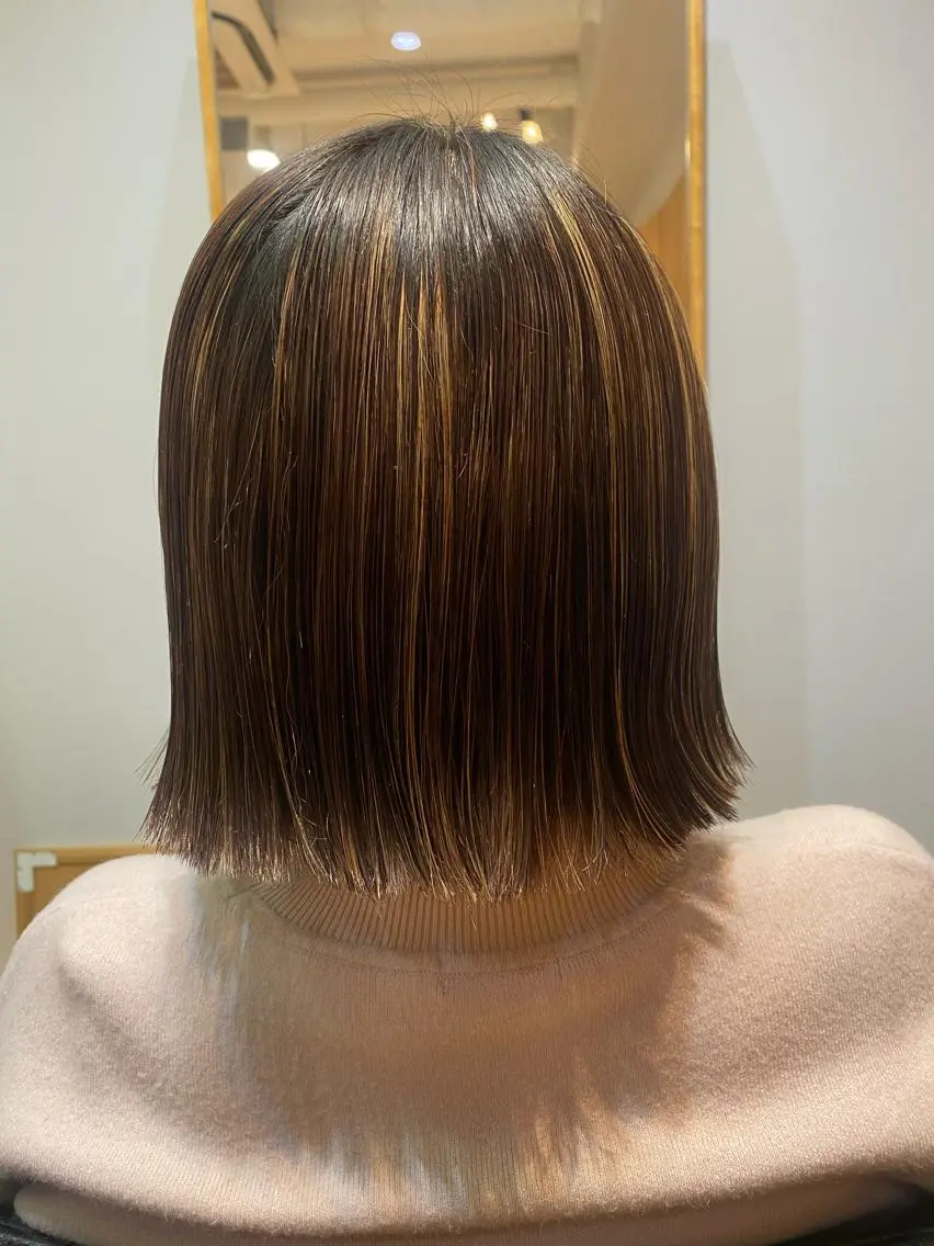 カラー ハイライトカラー ボブ カット トリートメント 大人可愛い♡コテ巻き パーマ🌼杉田 萌恵のヘアスタイル
