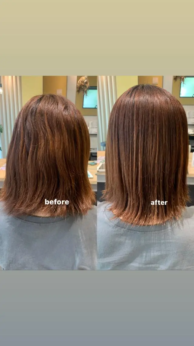 ミディアム パーマ ストレートパーマ カット 縮毛矯正 トリートメント hubhair レイヤー/透明感のヘアスタイル