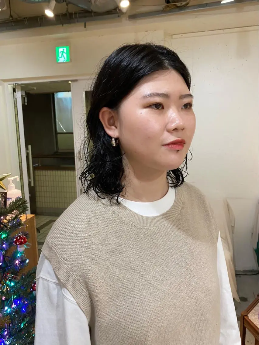 ミディアム ソバージュ パーマ美容師 hanaのヘアスタイル